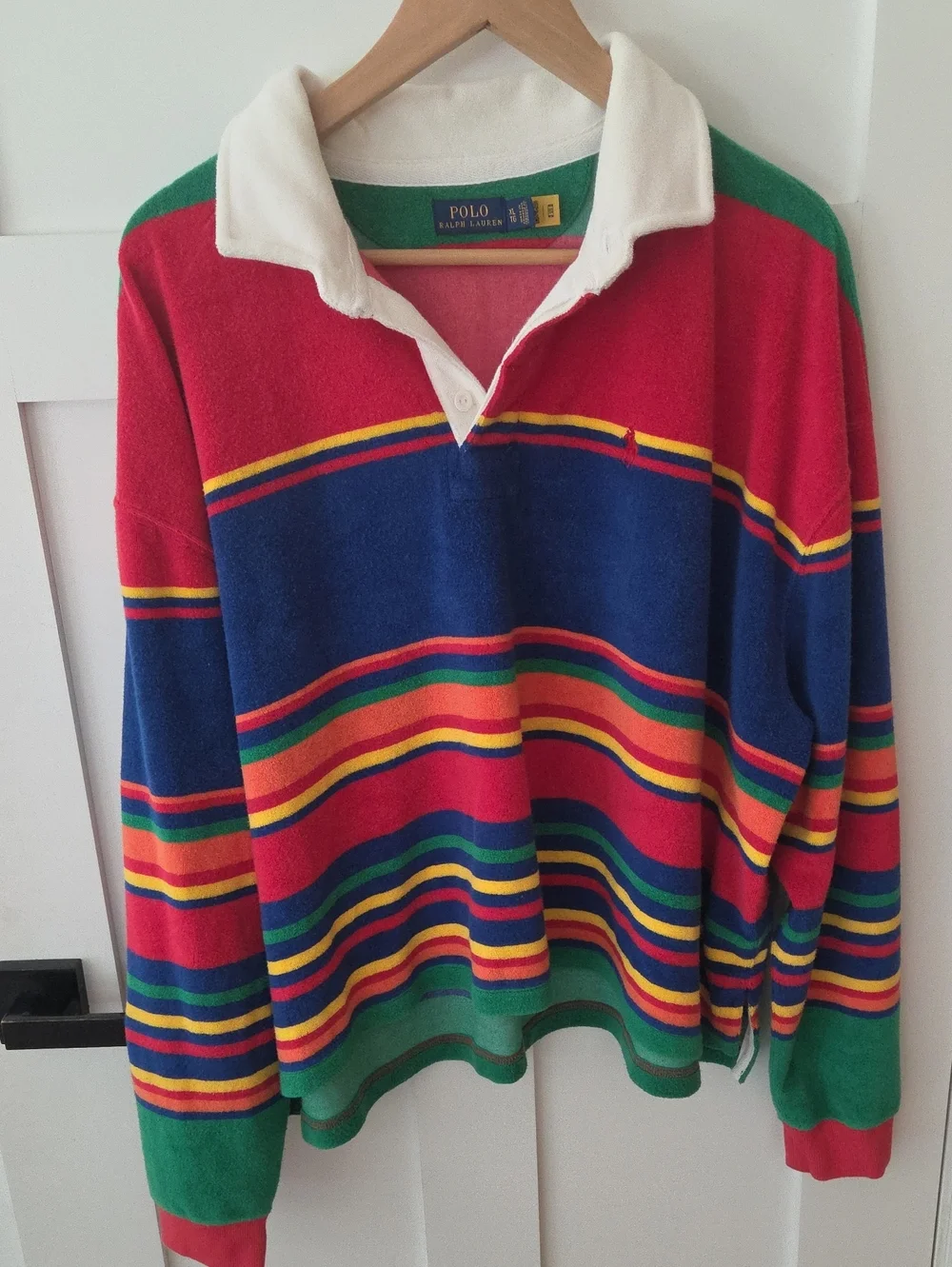 Polo by Ralph Lauren Bold Multicolor Striped V-Neck Rugby Sweater